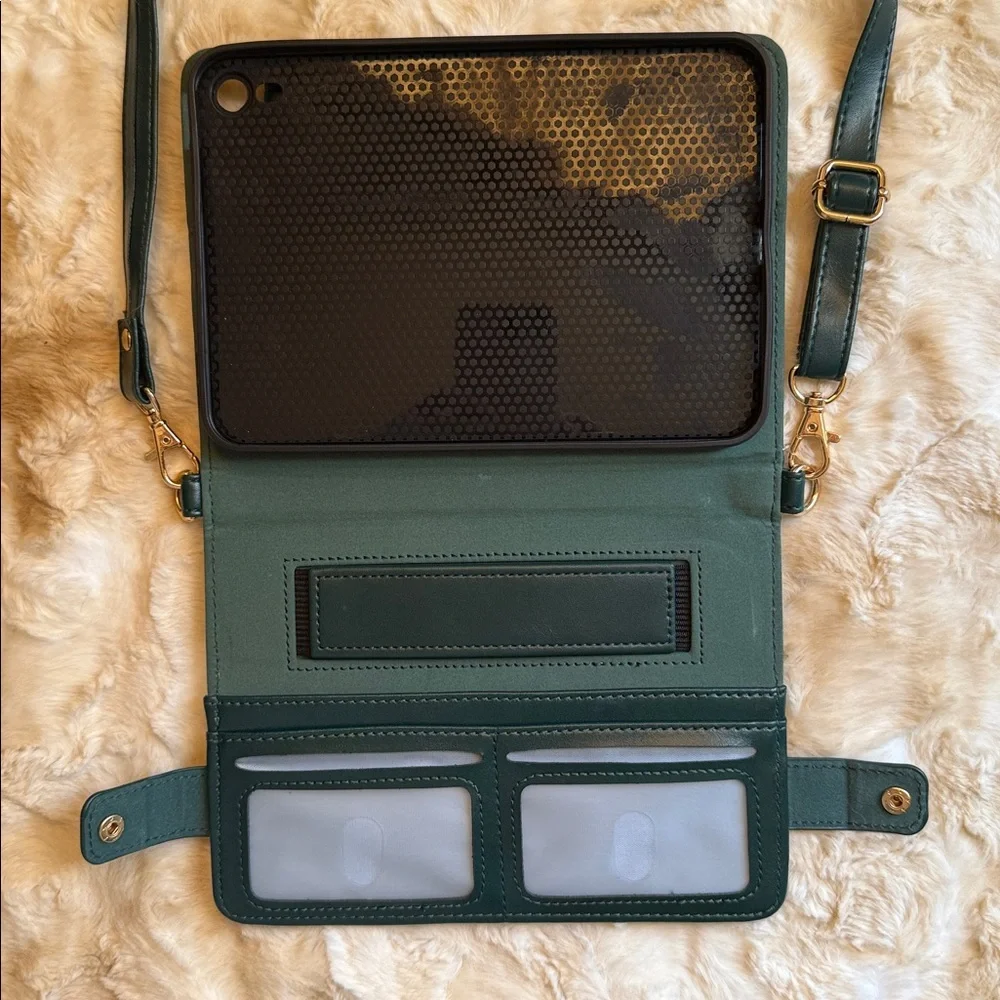 Techcircle Folio Stand PU Green Leather Crossbody Mini IPad Handbag Case - Picture 3 of 11